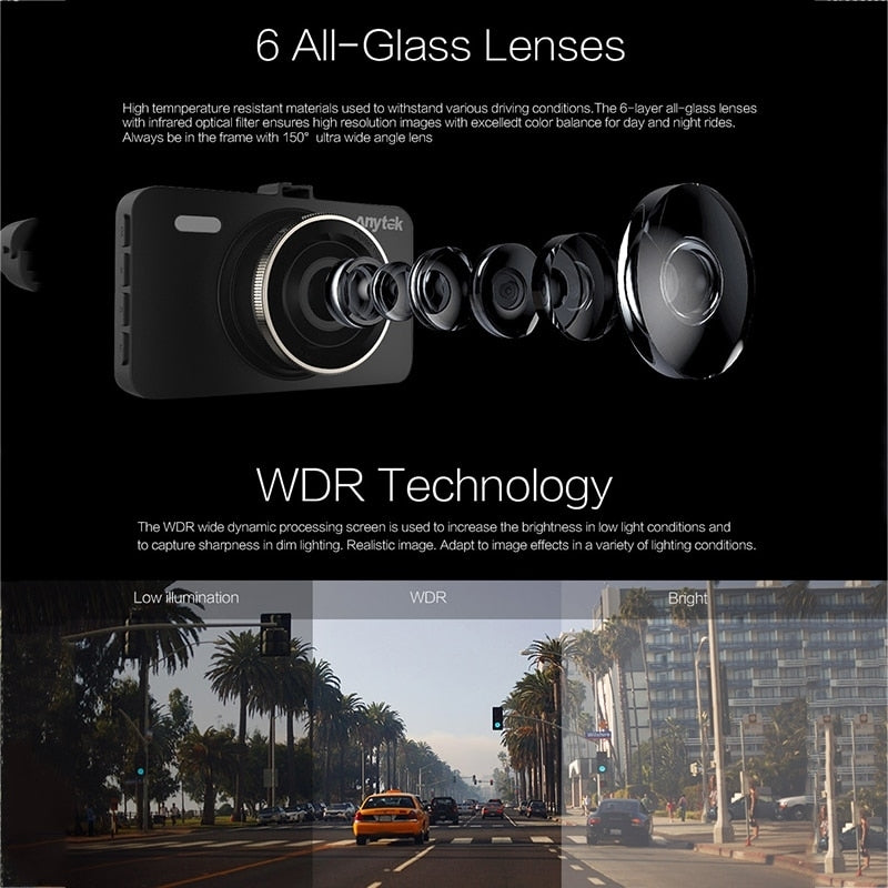 Anytek A78 Car Dash Cam Full HD 1080P Car DVR 170 Degree Wide Angle (24 Hours Parking Monitoring) V28-ELEATKA78