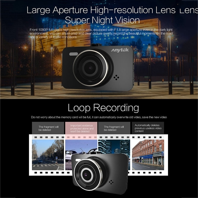 Anytek A78 Car Dash Cam Full HD 1080P Car DVR 170 Degree Wide Angle (24 Hours Parking Monitoring) V28-ELEATKA78