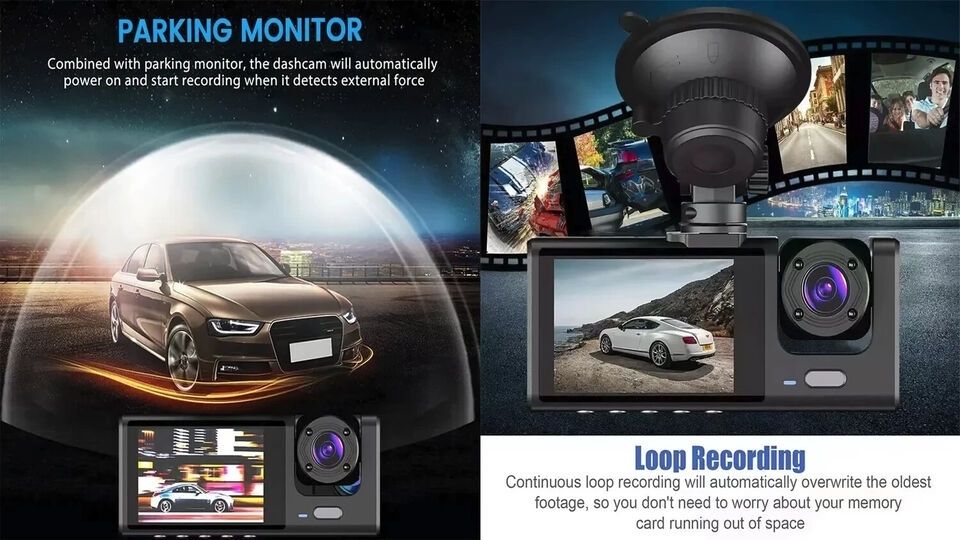 BDI C309 3-Camera 1080P Front & 720P Inside 2 Inch Screen + 480P Back Dash Cam V28-ELEBDIC309