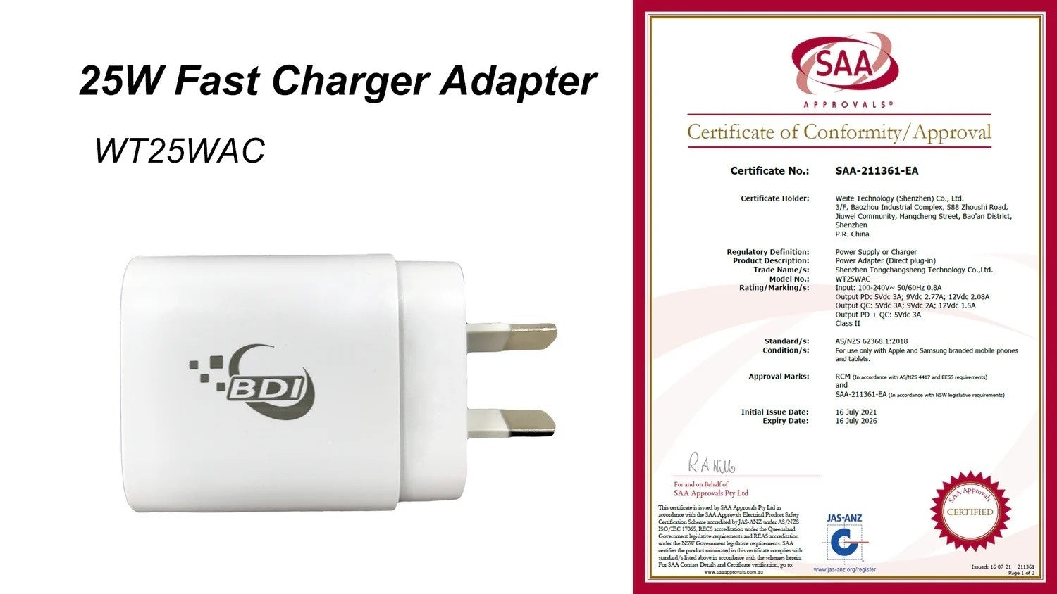 BDI 25W PD Quick Charger AU plug with USB-A and Type-C Ports V28-ELEBDITSC25WACA