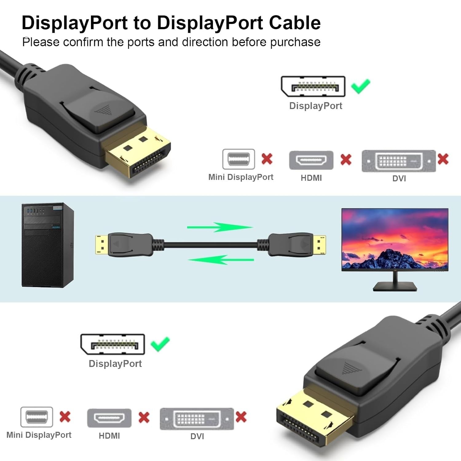 BENFEI 000200BK [VESA Certified] DP to DP Male to Male Cable 3M Supports 8K@60Hz Compatible with Lenovo, V28-ELEBEN000200BK