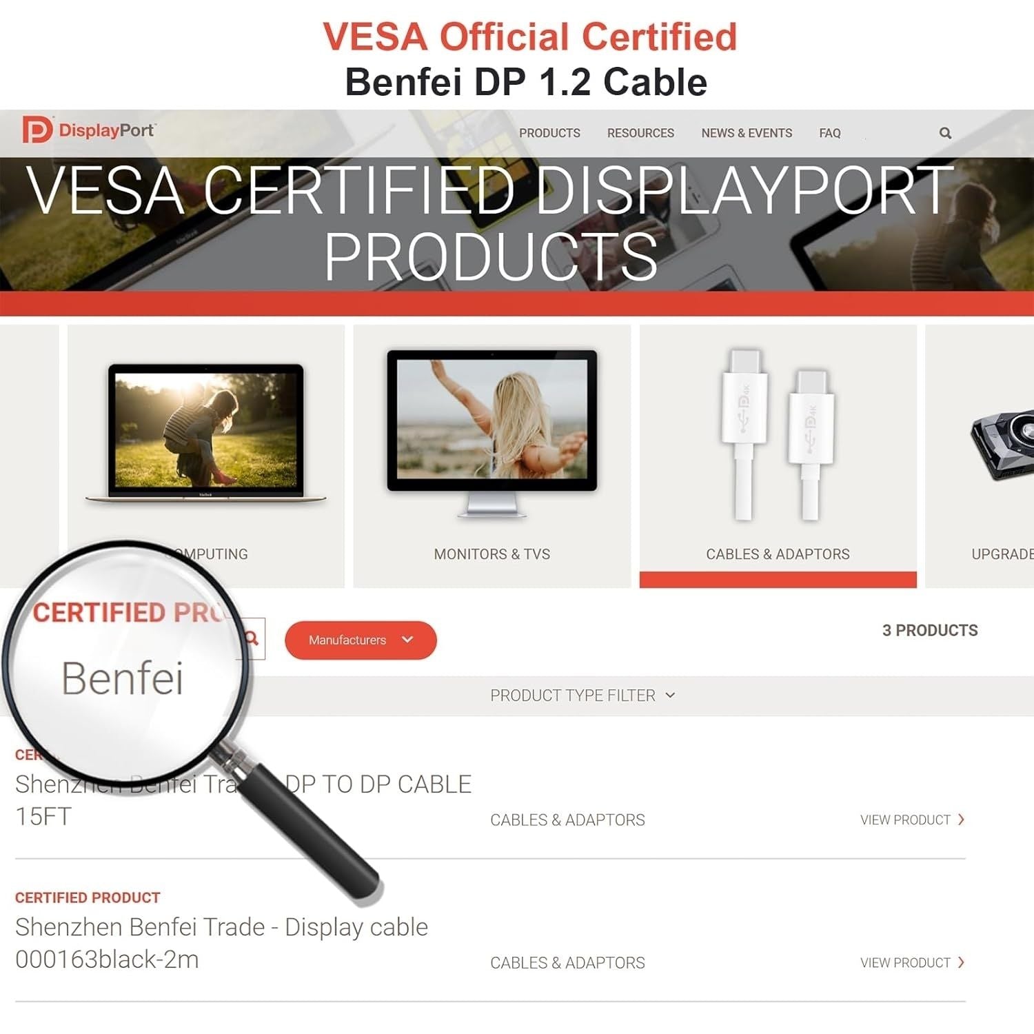 BENFEI 000200BK [VESA Certified] DP to DP Male to Male Cable 3M Supports 8K@60Hz Compatible with Lenovo, V28-ELEBEN000200BK
