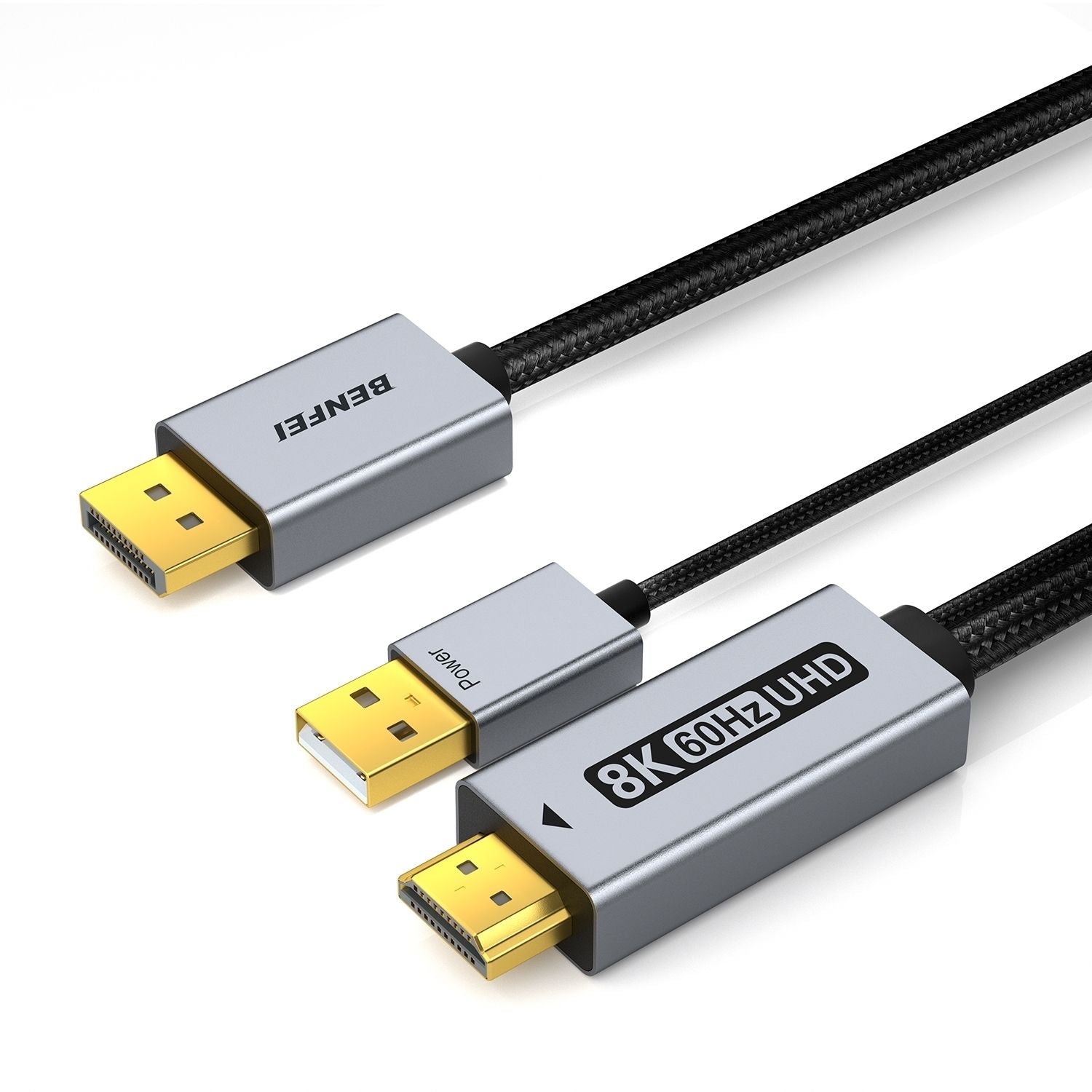 BENFEI 000419GY 8K DisplayPort V1.4 to HDMI V2.1 Aluminum Shell, Nylon Braided Cable 1.8M V28-ELEBEN000419GY