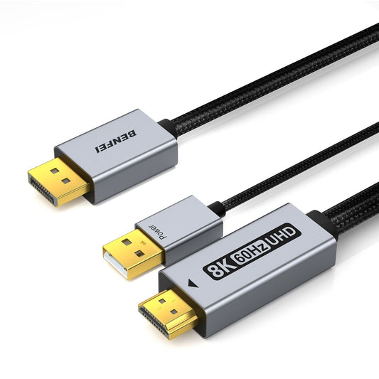 BENFEI 000419GY 8K DisplayPort V1.4 to HDMI V2.1 Aluminum Shell, Nylon Braided Cable 1.8M V28-ELEBEN000419GY