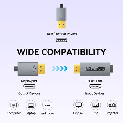 BENFEI 000419GY 8K DisplayPort V1.4 to HDMI V2.1 Aluminum Shell, Nylon Braided Cable 1.8M V28-ELEBEN000419GY