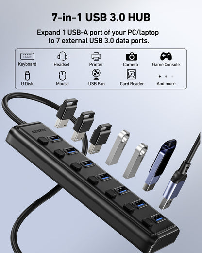 BENFEI 000425BK USB3.0 to 7 Port USB3.0 HUB (Black) V28-ELEBEN000425BK