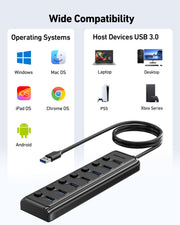 BENFEI 000425BK USB3.0 to 7 Port USB3.0 HUB (Black) V28-ELEBEN000425BK