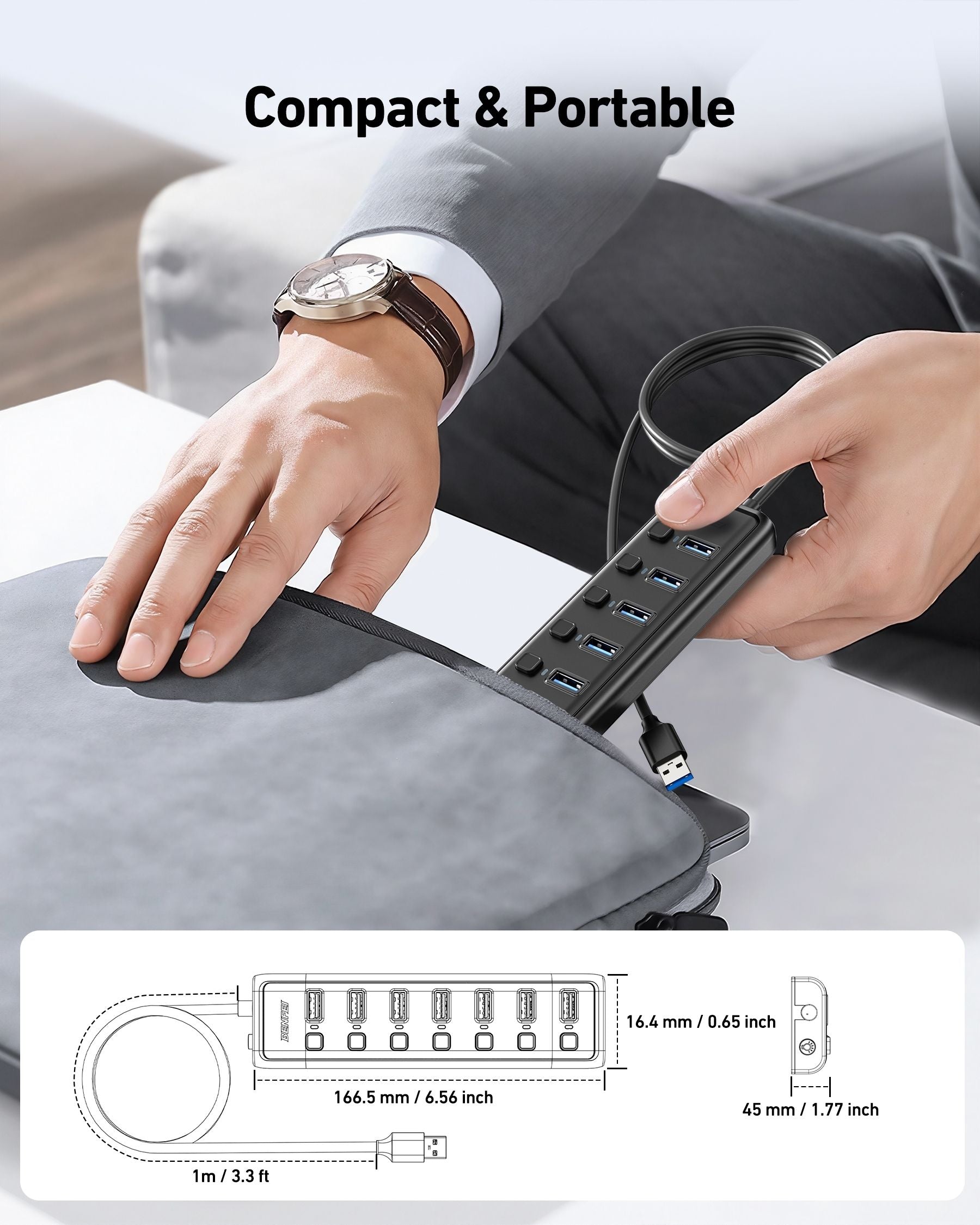 BENFEI 000425BK USB3.0 to 7 Port USB3.0 HUB (Black) V28-ELEBEN000425BK