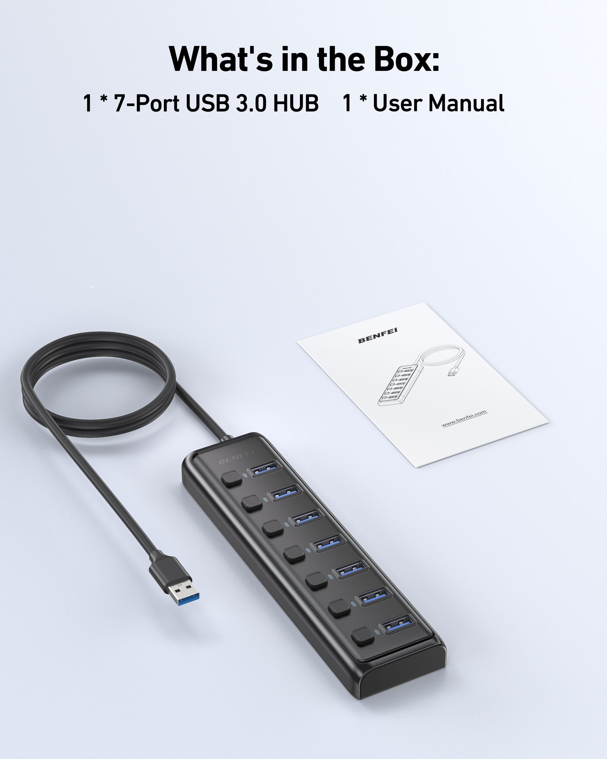 BENFEI 000425BK USB3.0 to 7 Port USB3.0 HUB (Black) V28-ELEBEN000425BK