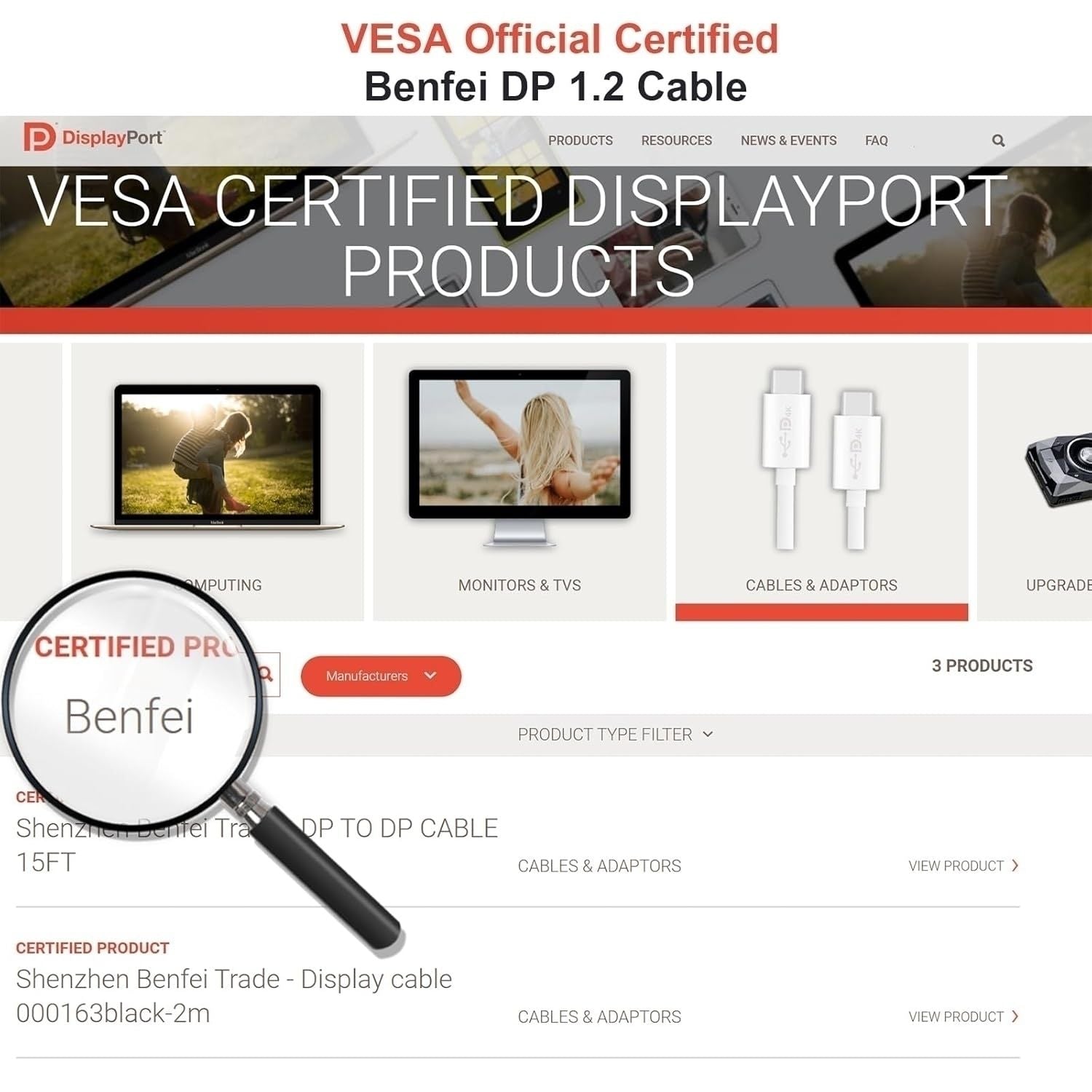 BENFEI 00052BK [VESA Certified] DP to DP Male to Male Cable 4.5M Supports 8K@60Hz Compatible with Lenovo, V28-ELEBEN00052BK