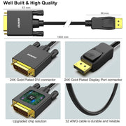 BENFEI DisplayPort to DVI 1.8m (6 Feet) Cable V28-ELEBEN105BK6F