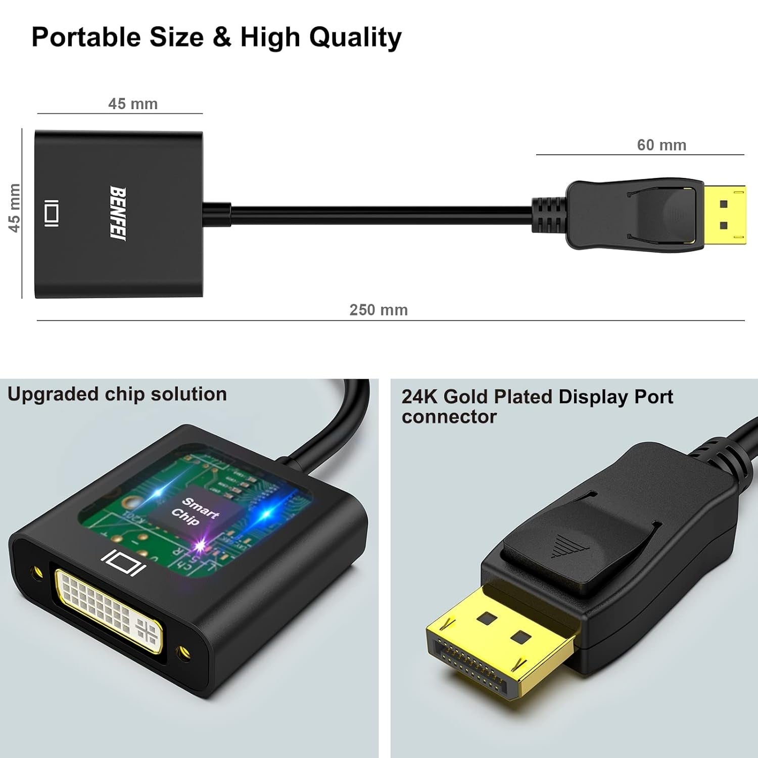 BENFEI DisplayPort to DVI DVI-D Single Link Adapter V28-ELEBEN115BK