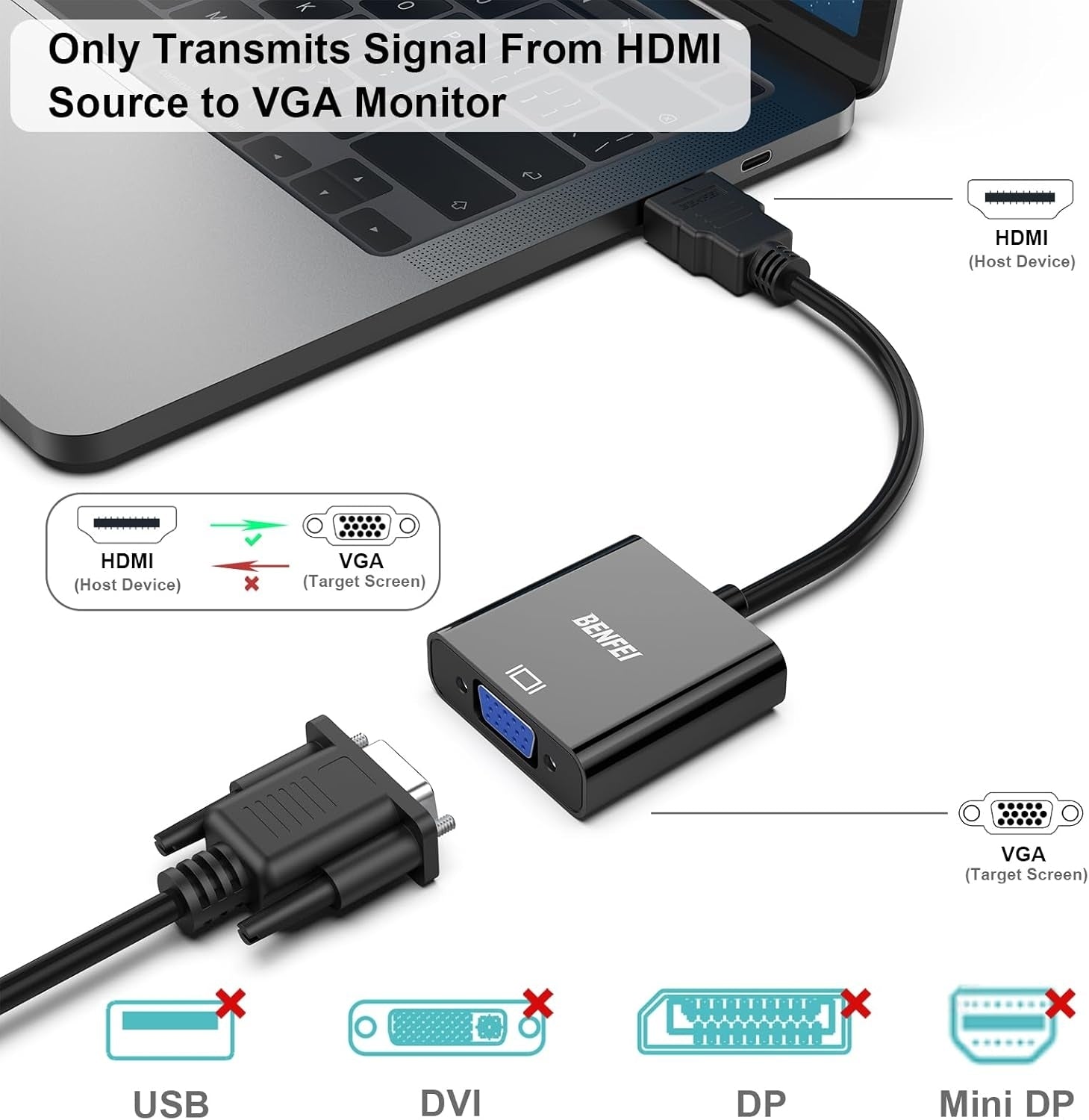 BENFEI HDMI to VGA Gold-Plated HDMI to VGA Adapter V28-ELEBEN155BK