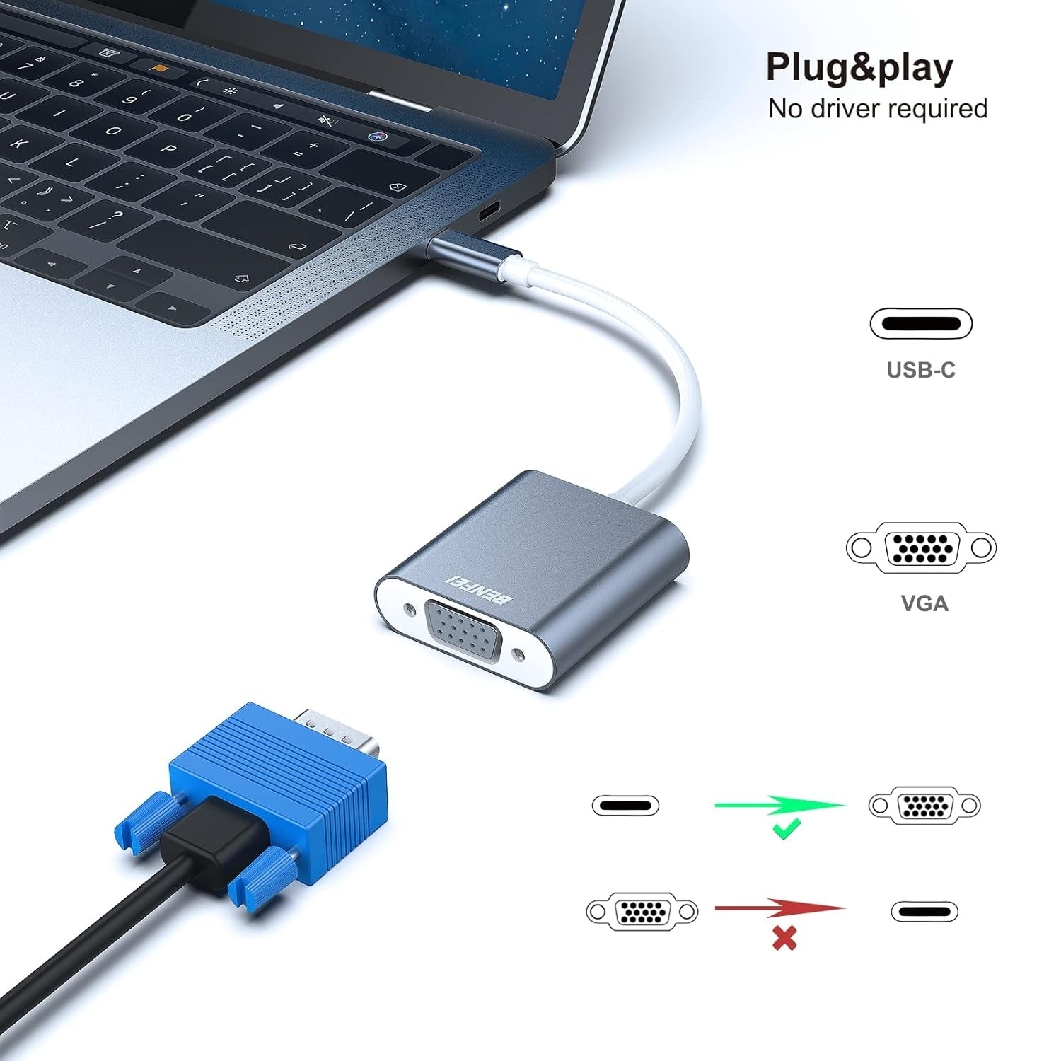 BENFEI USB C to VGA Adapter (Thunderbolt 3) V28-ELEBEN165GY