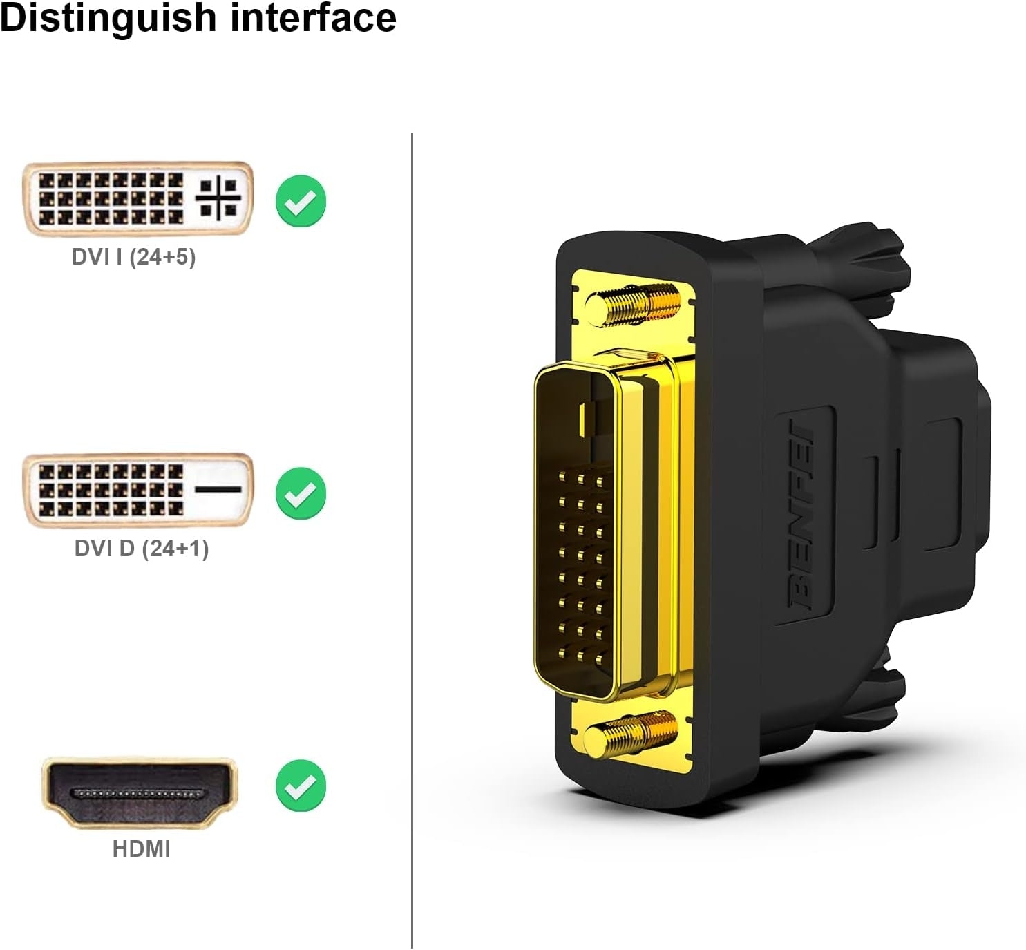 BENFEI DVI to HDMI, Bidirectional DVI to HDMI Male to Female 2 Pack V28-ELEBEN184BK2P
