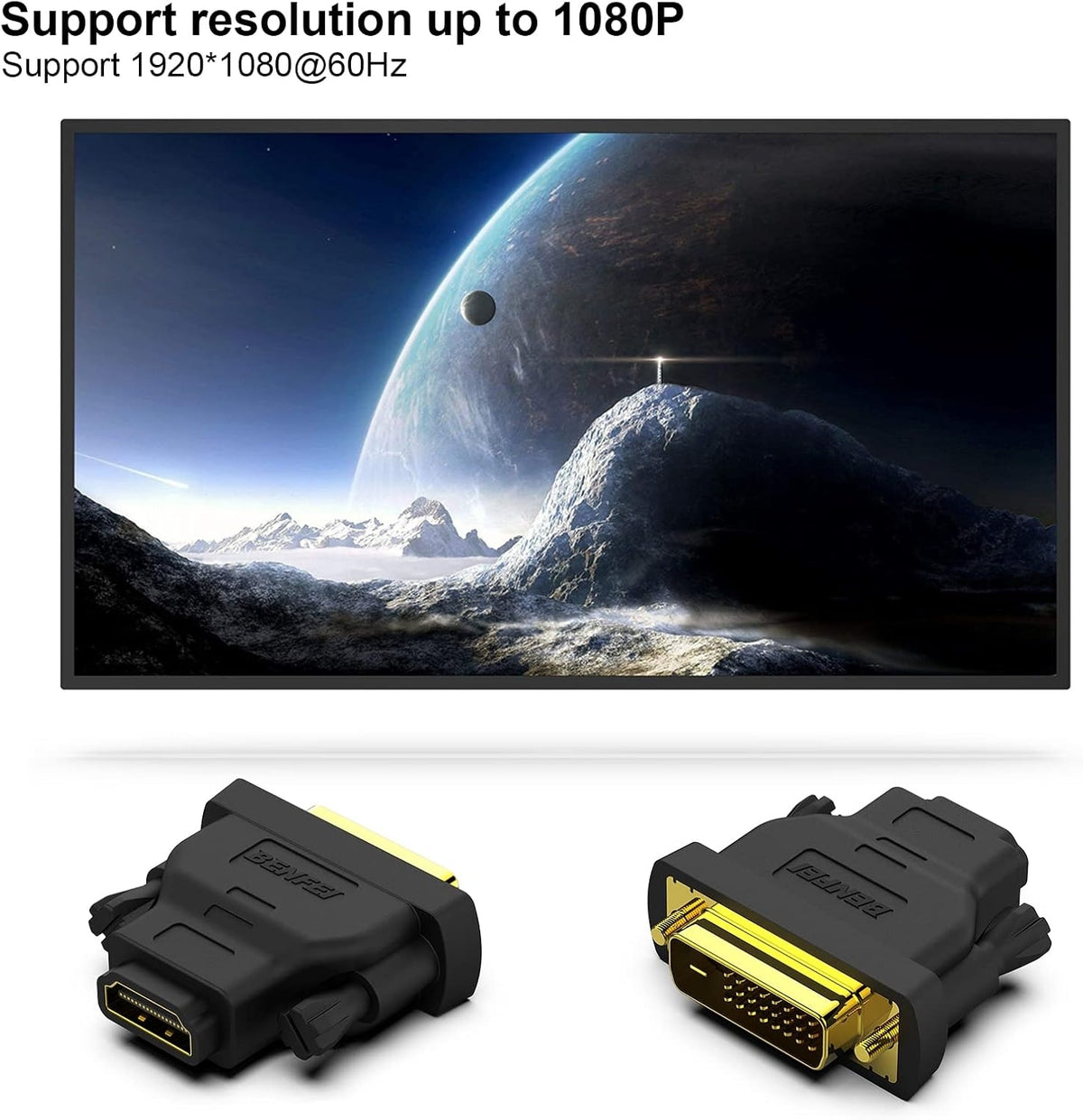 BENFEI DVI to HDMI, Bidirectional DVI to HDMI Male to Female 2 Pack V28-ELEBEN184BK2P