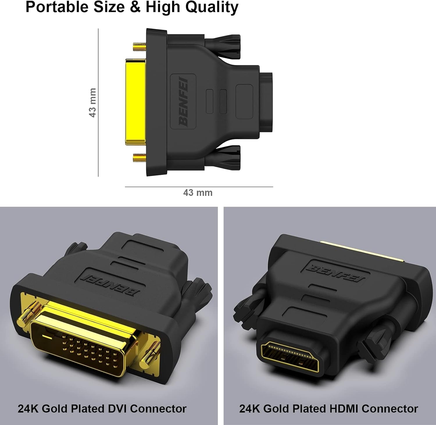 BENFEI DVI to HDMI, Bidirectional DVI to HDMI Male to Female 2 Pack V28-ELEBEN184BK2P
