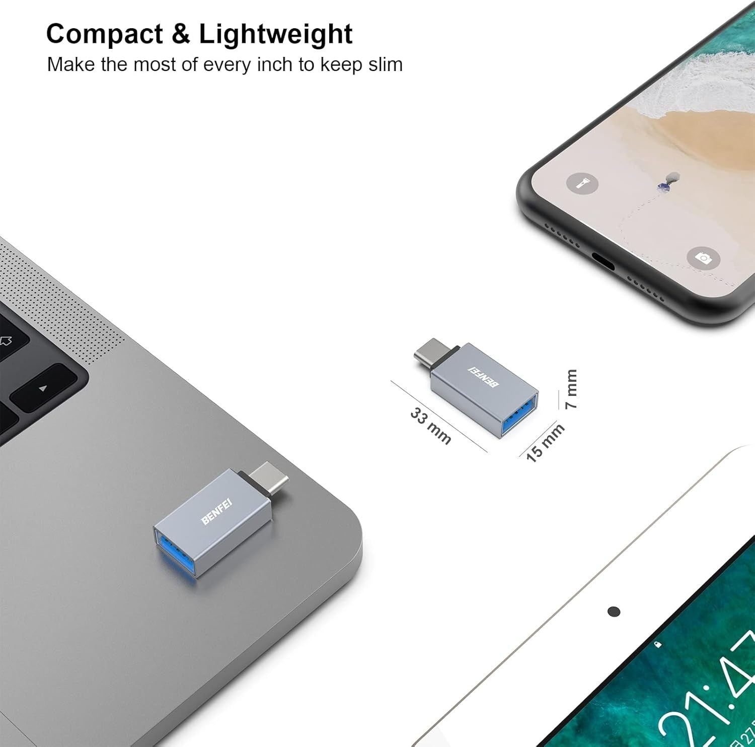 BENFEI USB C to USB 3.0 Adapter, USB C to A Male to Female Adapte V28-ELEBEN191GY1P