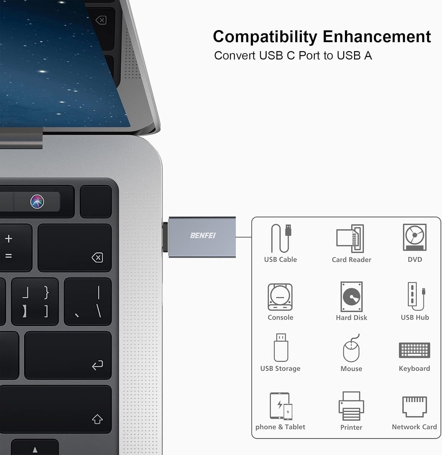 BENFEI USB C to USB 3.0 Adapter, USB C to A Male to Female Adapte V28-ELEBEN191GY1P