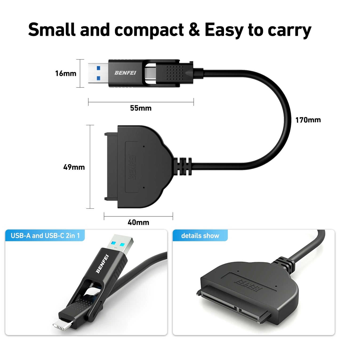BENFEI 2in1 USB-C/USB 3.0 to SATA III Hard Driver Adapter V28-ELEBEN193BK