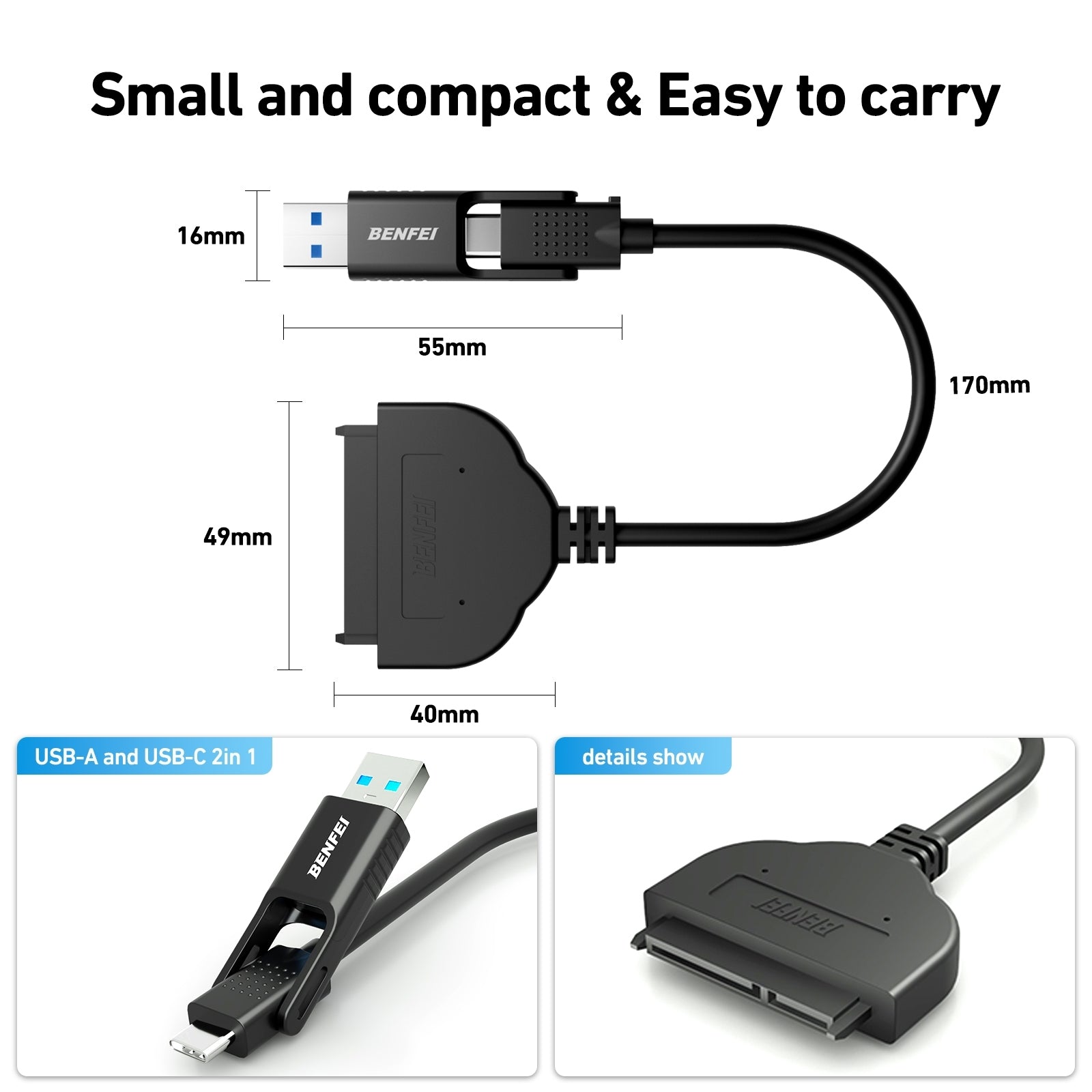 BENFEI 2in1 USB-C/USB 3.0 to SATA III Hard Driver Adapter V28-ELEBEN193BK