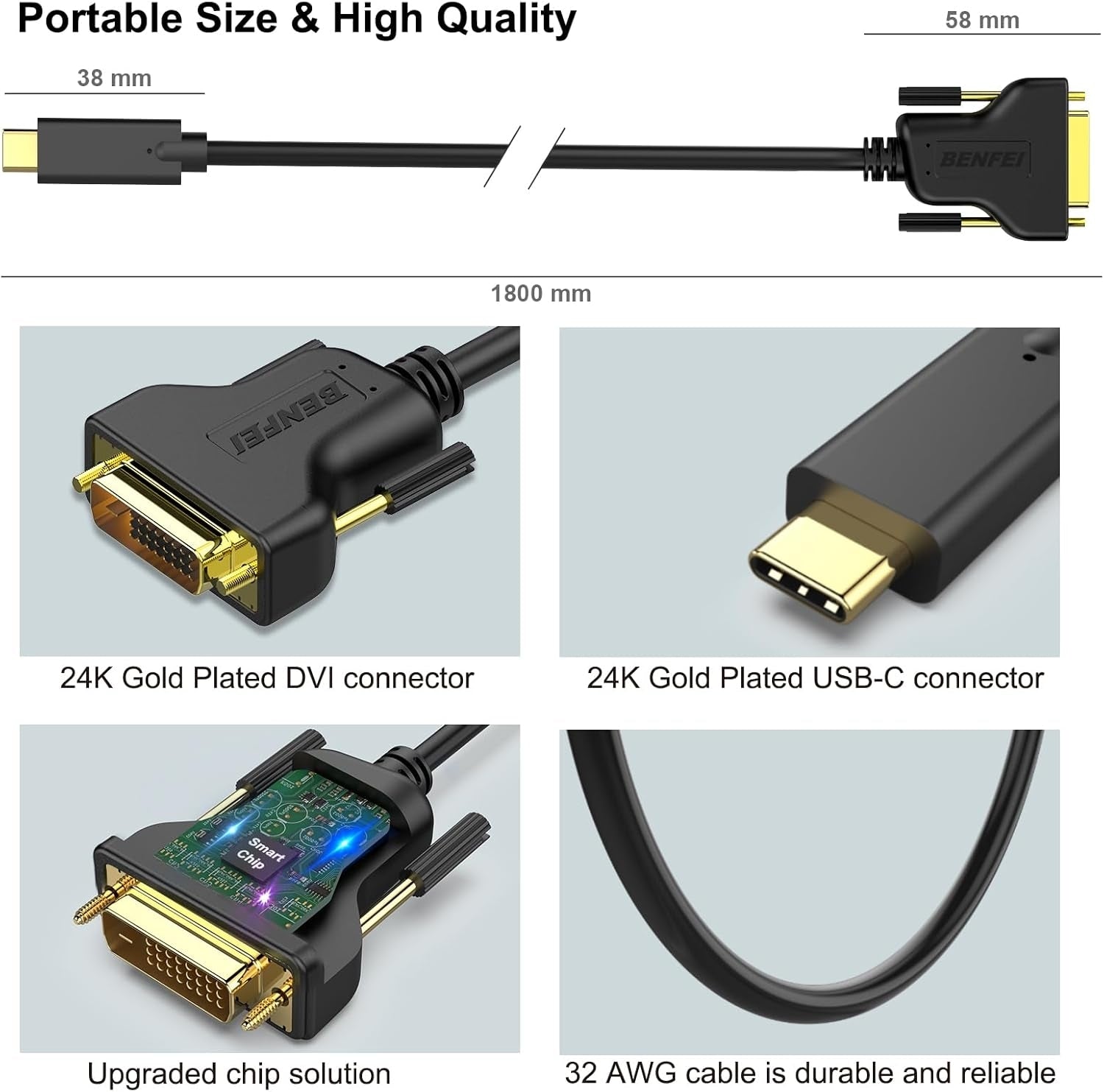 BENFEI USB C to DVI Cable 1.8m V28-ELEBEN205BK