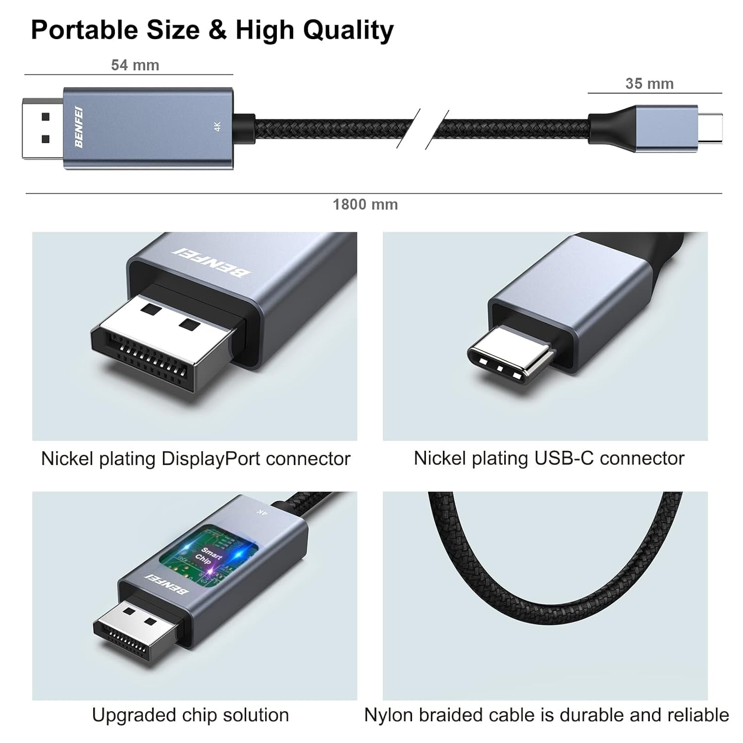 BENFEI 207GY-3F USB-C to DP 0.9m 8K@60Hz Thunderbolt 3 V28-ELEBEN207GY3F