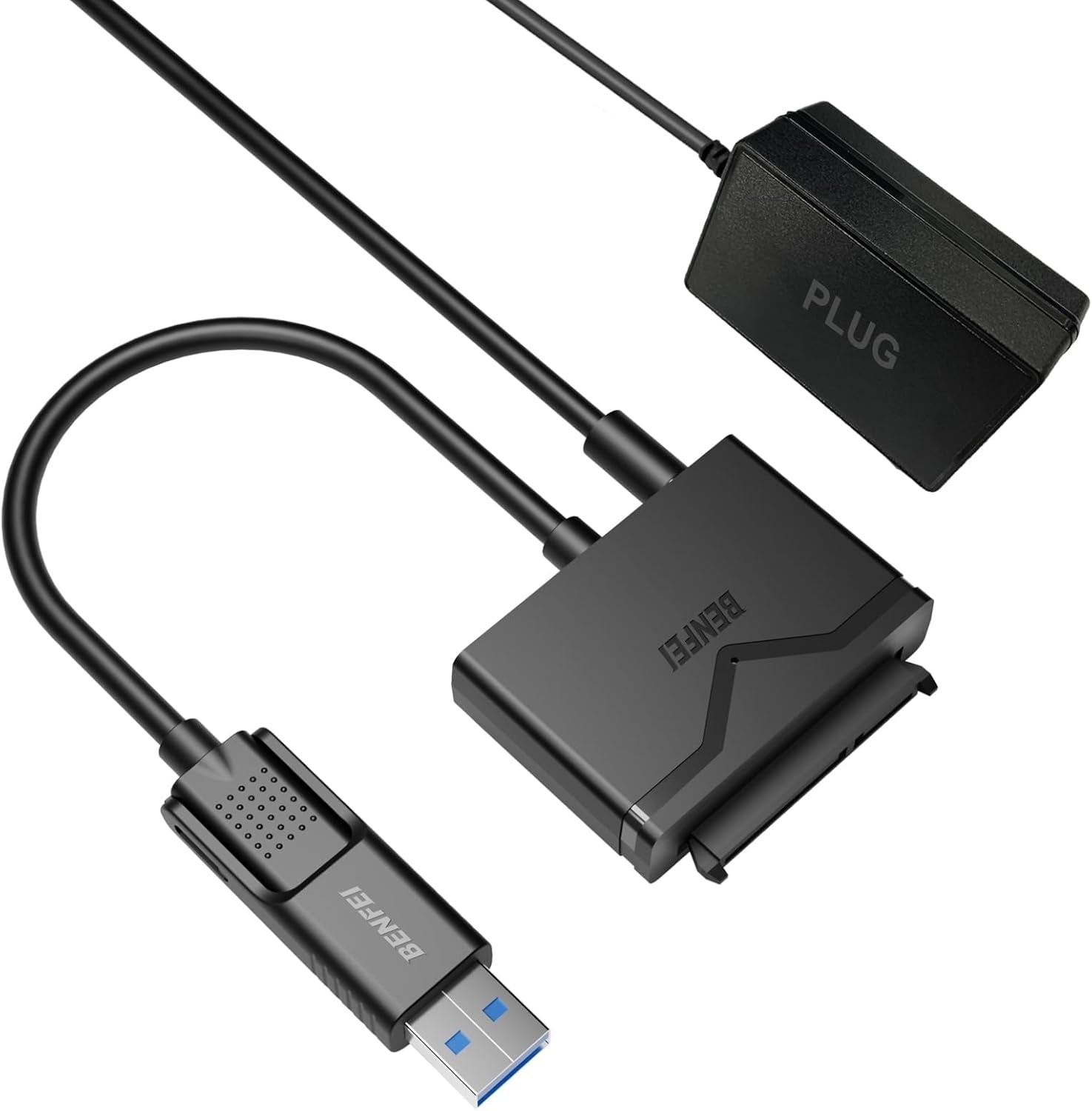 BENFEI 221BK USB 3.0 to SATA III Hard Drive Adapter for 2.5/3.5-inch HDD/SSD with 12V/2A Power Adapter, V28-ELEBEN221BK