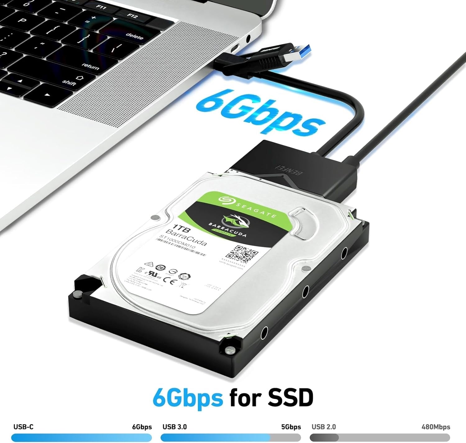 BENFEI 221BK USB 3.0 to SATA III Hard Drive Adapter for 2.5/3.5-inch HDD/SSD with 12V/2A Power Adapter, V28-ELEBEN221BK