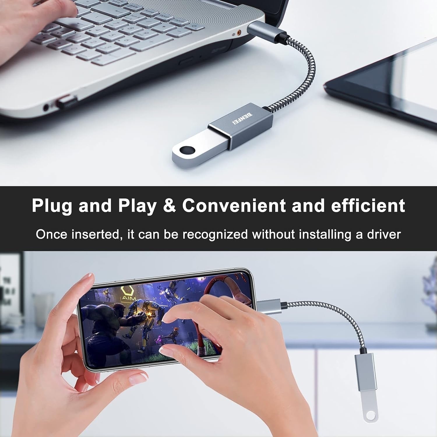 BENFEI 262GY-2P USB 3.0 USB-C to USB-A Adapter (2-pack) V28-ELEBEN262GY2P