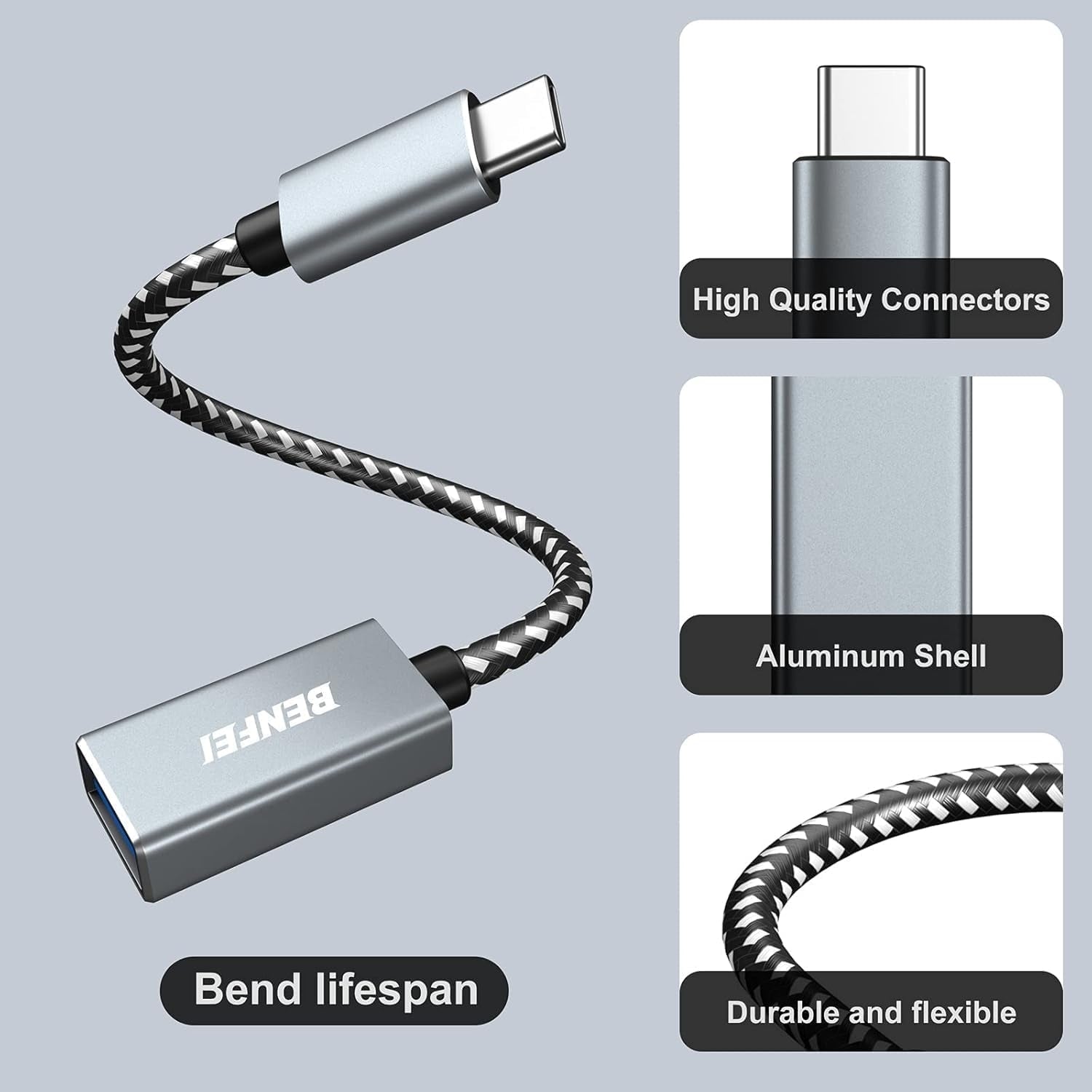 BENFEI 262GY-2P USB 3.0 USB-C to USB-A Adapter (2-pack) V28-ELEBEN262GY2P