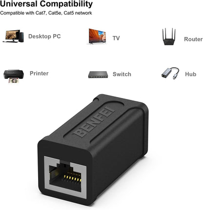 BENFEI RJ45 Inline Coupler, Cat7 Cat6 Cat5e Ethernet Coupler Female to Female V28-ELEBEN264BK