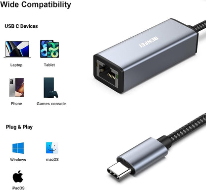 BENFEI USB-C to Ethernet Adapter (Thunderbolt 3 to RJ45) V28-ELEBEN269GY