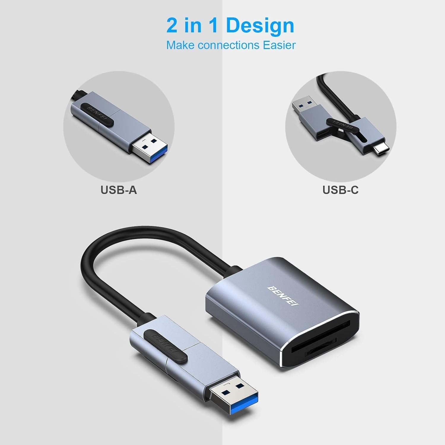 BENFEI USB Type-C/Type-A to SD TF Card Reader V28-ELEBEN271GY