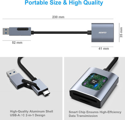 BENFEI USB Type-C/Type-A to SD TF Card Reader V28-ELEBEN271GY