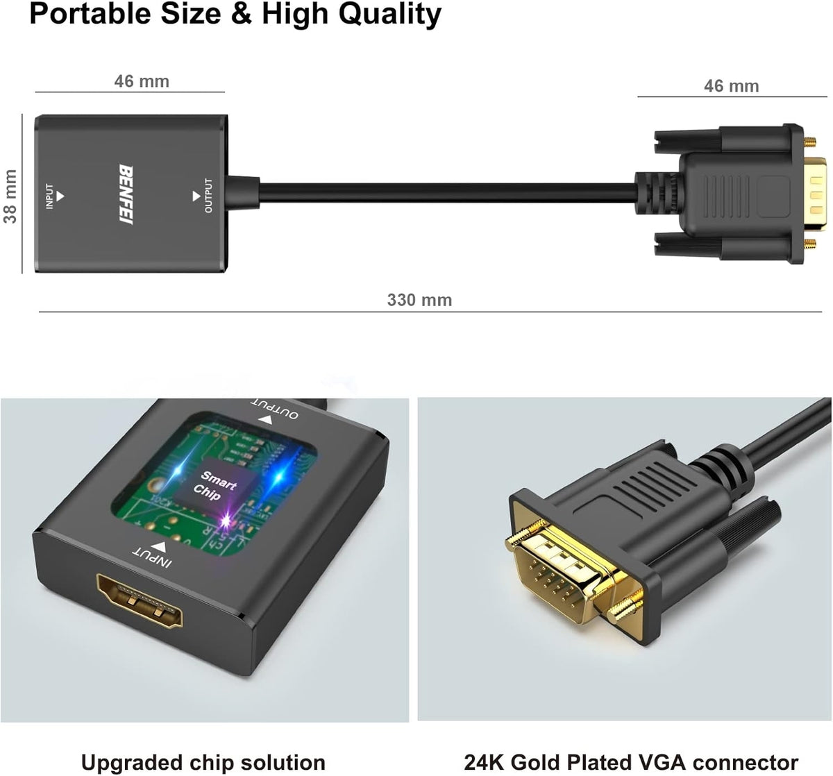 BENFEI HDMI to VGA, Uni-Directional HDMI Computer to VGA Monitor Adapter (Female to Male) with 3.5mm Audio V28-ELEBEN272BK