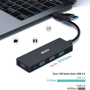 BENFEI 000291BK 4-Port USB 3.0 Ultra Flat Data Hub, USB C Hub with 4 Ports USB 3.0 Adapter V28-ELEBEN291BK