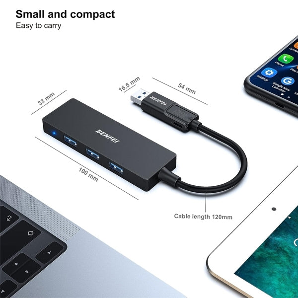 BENFEI 000291BK 4-Port USB 3.0 Ultra Flat Data Hub, USB C Hub with 4 Ports USB 3.0 Adapter V28-ELEBEN291BK