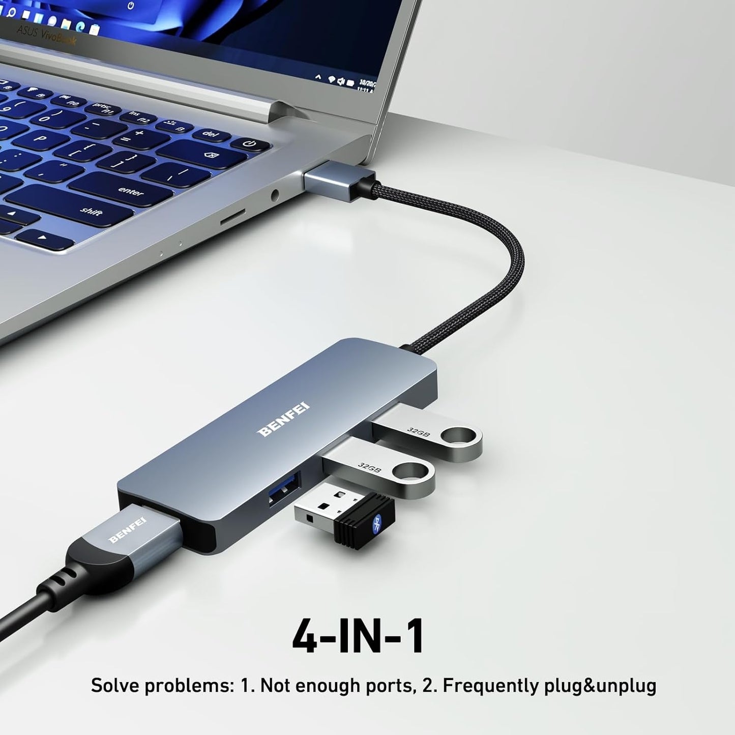 BENFEI USB 3.0 4-port Hub USB A Splitter Ultra-Slim V28-ELEBEN305GY