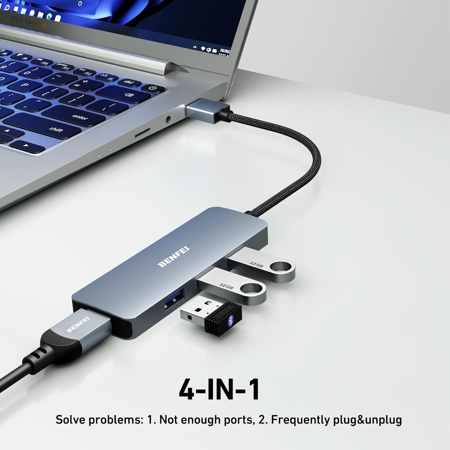 BENFEI USB 3.0 4-port Hub USB A Splitter Ultra-Slim V28-ELEBEN305GY