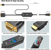 BENFEI 324BK VGA to HDMI Cable with Audio, 1080P Uni-Directional 1.8M V28-ELEBEN324BK