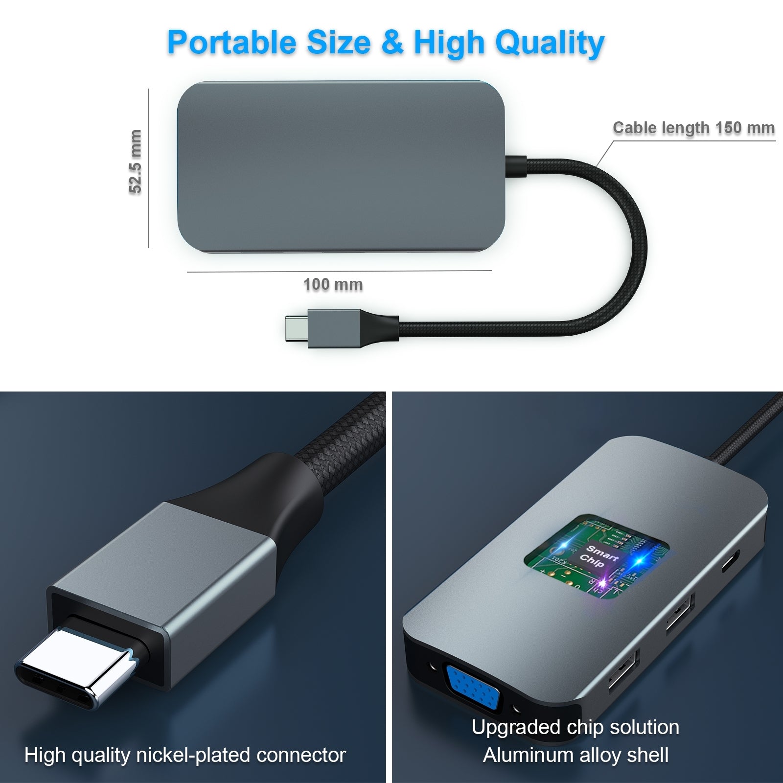 BENFEI 335GY USB-C Hub with Triple Display, 8-in-1 Docking Station (100W PD, Dual 4K HDMI, VGA, 3x USB 3.0) V28-ELEBEN335GY