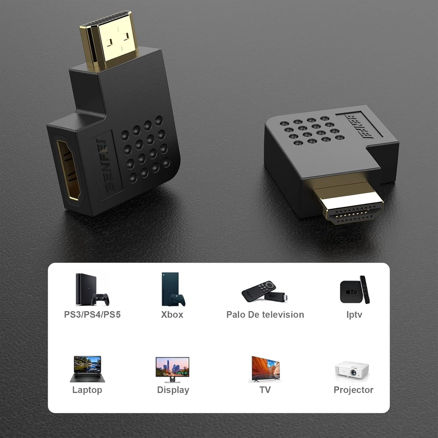 BENFEI HDMI Male to Female Right Angle 90 Degree Adapter V28-ELEBEN338BK2P