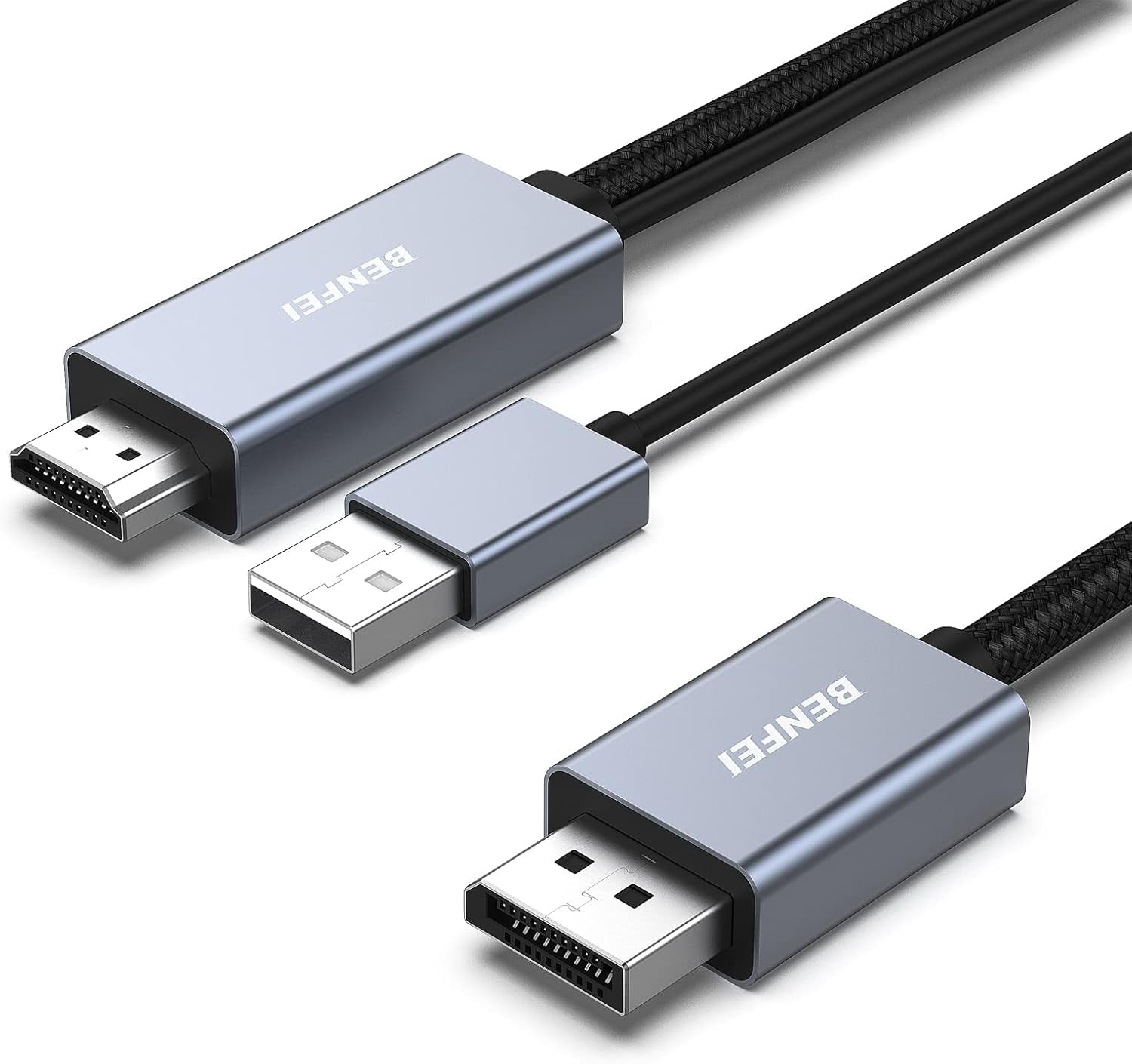 BENFEI 344GY-3M HDMI to DisplayPort Unidirectional 4K Active Cable with USB Powered 3M V28-ELEBEN344GY3M