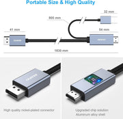 BENFEI 344GY-3M HDMI to DisplayPort Unidirectional 4K Active Cable with USB Powered 3M V28-ELEBEN344GY3M