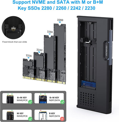 BENFEI 345GY M.2 NVME SATA SSD Enclosure, 10 Gbps USB Type-C/Type-A to NVME PCI-E SATA M-Key/(B+M) V28-ELEBEN345GY