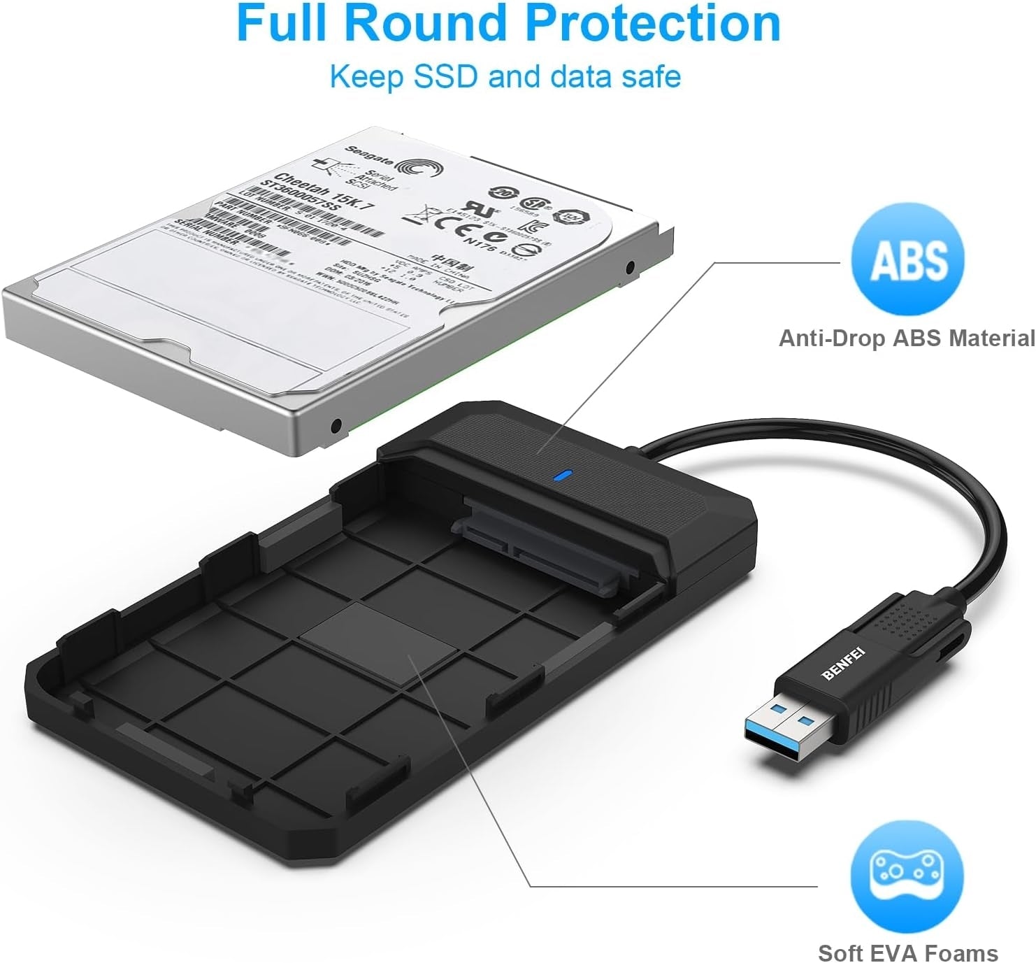 BENFEI 2.5 Inch SATA to USB Tool Free External Hard Drive Enclosure V28-ELEBEN346BK