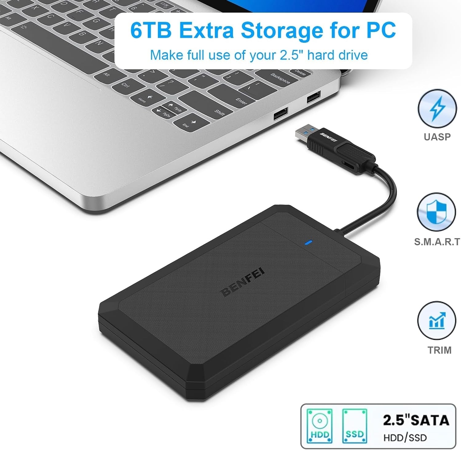 BENFEI 2.5 Inch SATA to USB Tool Free External Hard Drive Enclosure V28-ELEBEN346BK