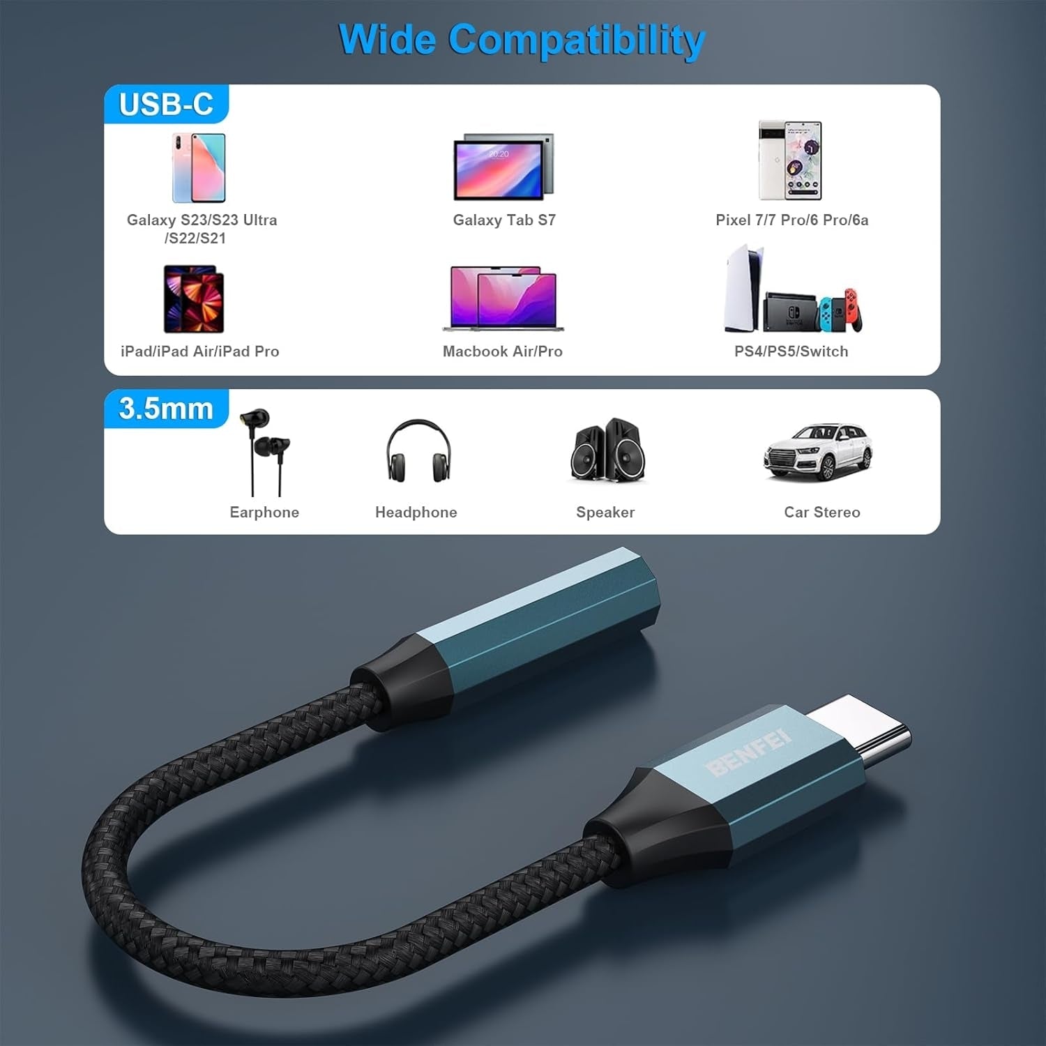 BENFEI USB-C to 3.5mm Audio Jack Adapter V28-ELEBEN349BL