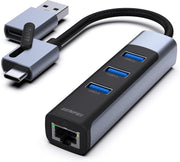BENFEI 350GY 2-in-1 USB-C+USB 3.0 to RJ45 Gigabit Ethernet Port + 3-Port USB 3.0 HUB V28-ELEBEN350GY